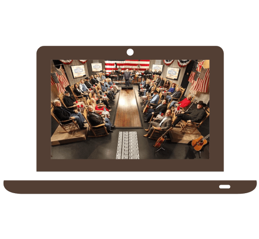 image of an old television set with the audience of Larry's Country Diner watching the show in the picture area of the tv set